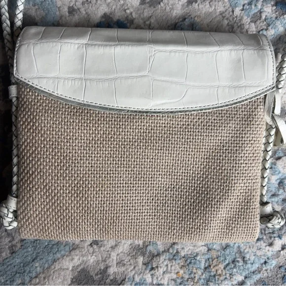 Brahmin natural woven white croc leather Crossbody Bag